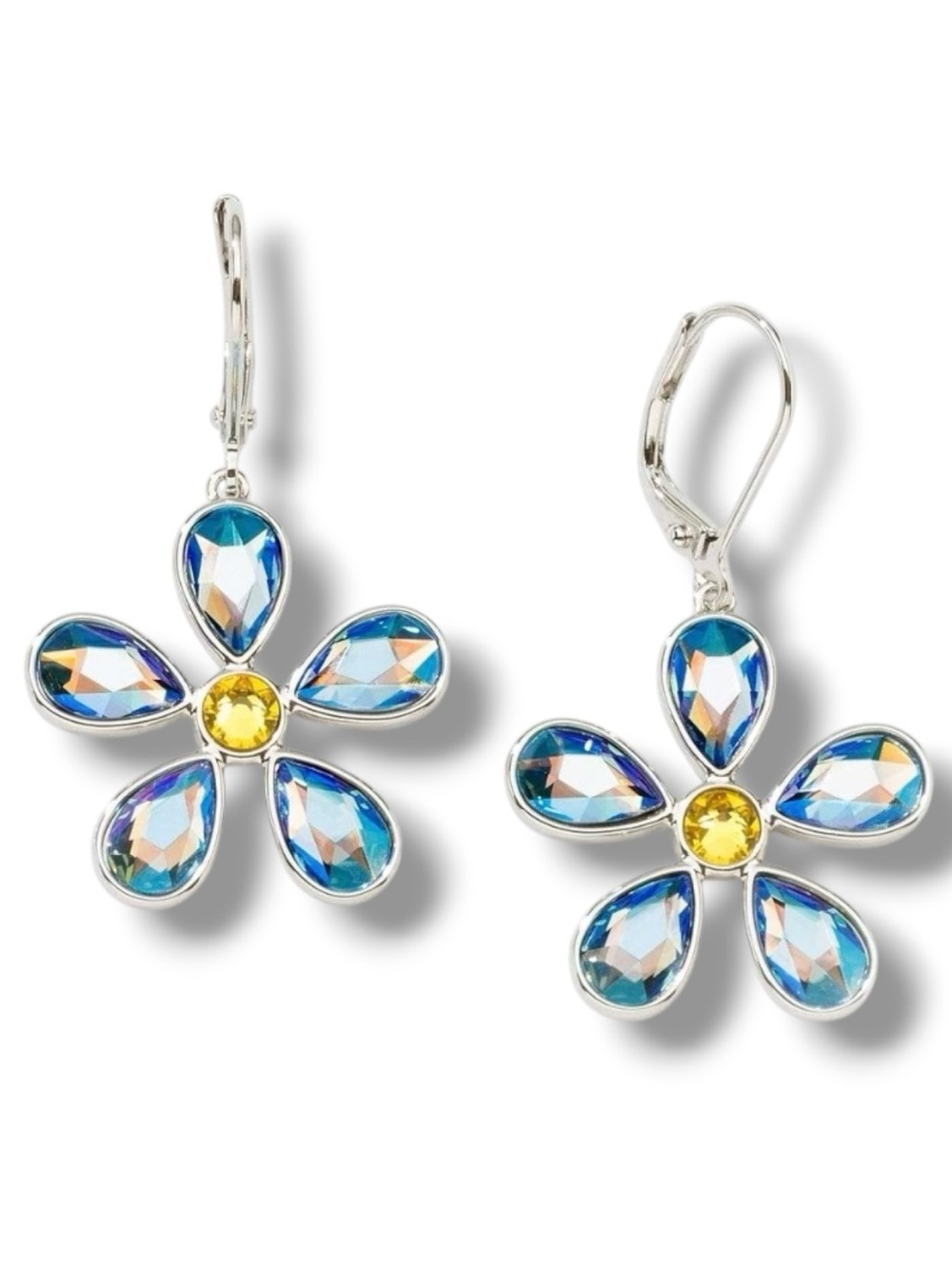Touchstone Crystal Fresh as a Daisy Drop Earrings Aquamarine & Topaz Swarovski